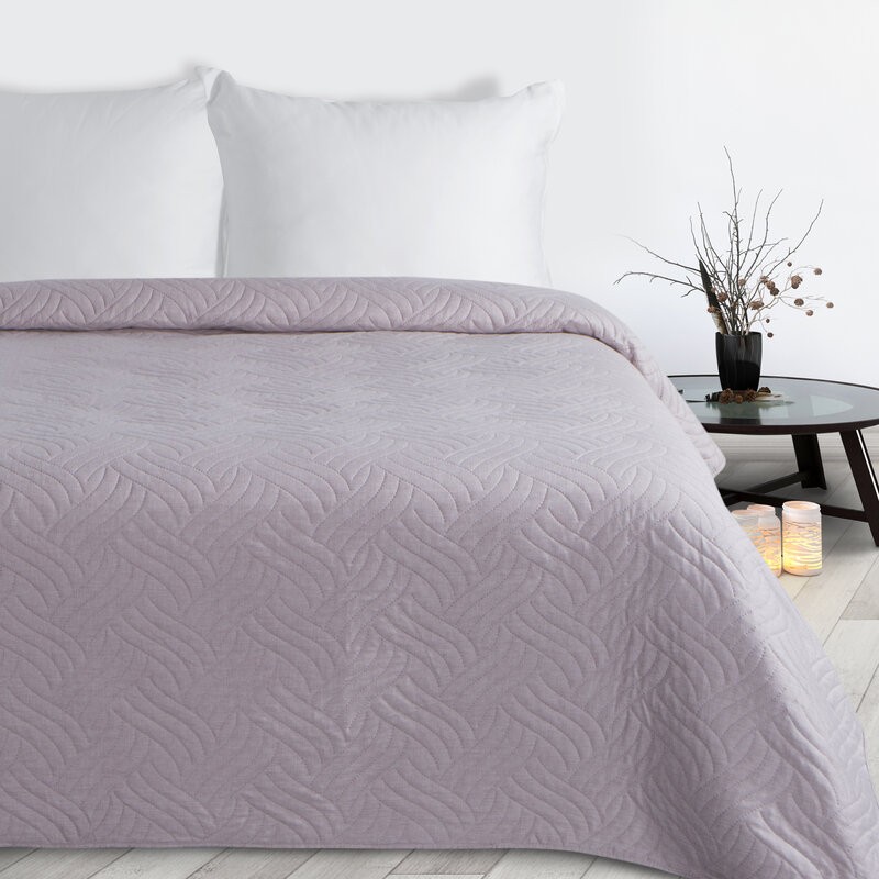 Narzuta Len na łóżku, falujące pikowanie, kolor różowy