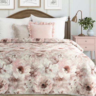 Narzuta 220x240 w kwiaty pudrowa Florina Eurofirany