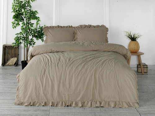 Pościel bawełniana z falbanami Oxfordtan 200x220