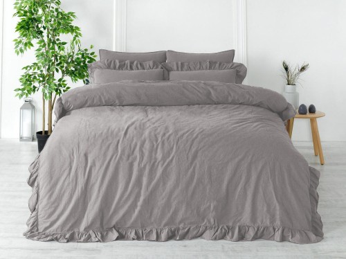 Pościel bawełniana z falbanami Opal Grey 200x220