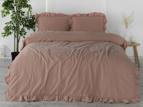 Pościel bawełniana z falbanami Cameo Brown 200x220