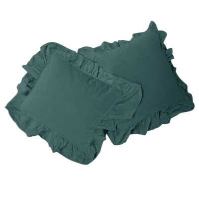 Zestaw 2 poszewek 40x40 bawełnianych z falbanami Dark Green Darymex