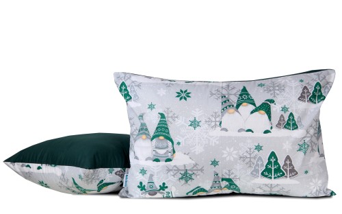 Poszewka świąteczna 40x60 szara w zielone skrzaty