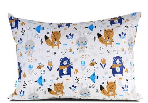 Biała poszewka z bawełny w misie i liski 50x60