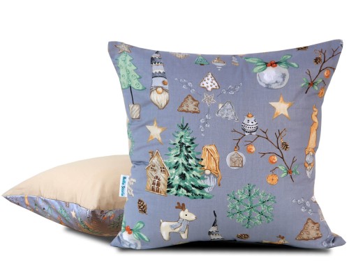 Poszewka 50x50 bawełniana szare Świąteczne chwile