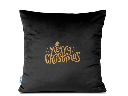 Haftowana poduszka 40x40 Merry Christmas z czapką Mikołaja czarna świąteczna