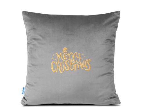 Haftowana poduszka 40x40 Merry Christmas z czapką Mikołaja popielata świąteczna