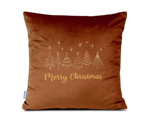 Haftowana poduszka 40x40 Choinki z napisem Merry Christmas miedziowa świąteczna