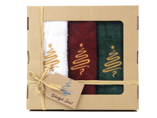 Zestaw ręczników z haftowaną choinką - pakowane do pudełka