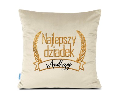 Poduszka 40x40 haftowana Najlepszy dziadek z imieniem do wpisania - kremowa