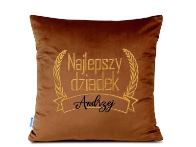 Poduszka 40x40 haftowana Najlepszy dziadek z imieniem do wpisania - miedziana