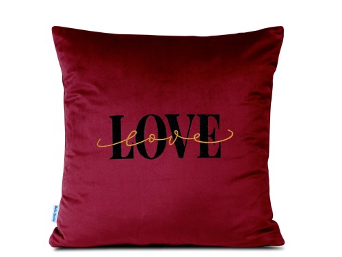 haftowana poduszka z napisem love, na walentynki bordowa