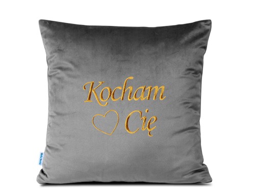 haftowana poduszka na walentynki szara, poduszka z napisem kocham cię