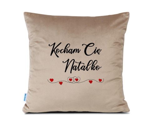 haftowana  poduszka z napisem kocham cię poduszka z imieniem na walentynki beżowa