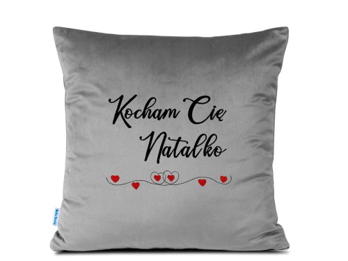 haftowana poduszka z napisem kocham cię, personalizowana poduszka na walentynki, szara