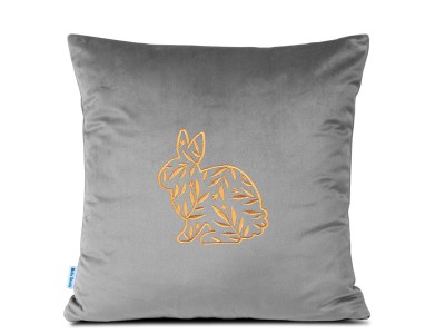 Poduszka 40x40 haftowana Złoty Zajączek - popielata
