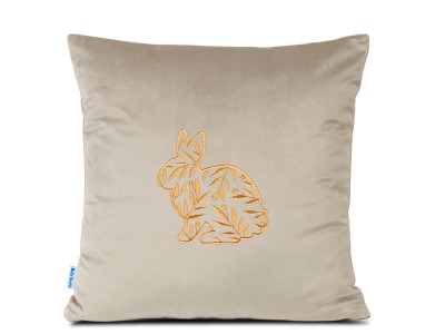 Poduszka 40x40 haftowana Złoty Zajączek - szarobeżowa