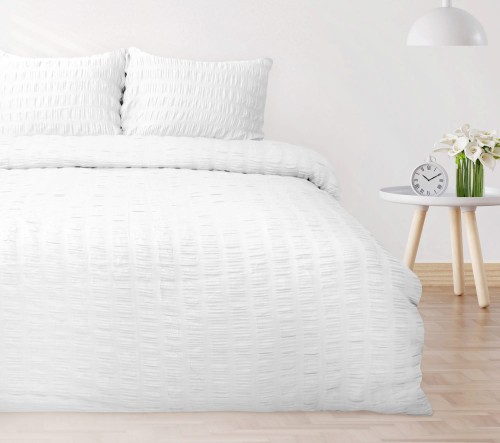 Korowana gofrowana pościel z satyny bawełnianej 220 x 200 biała