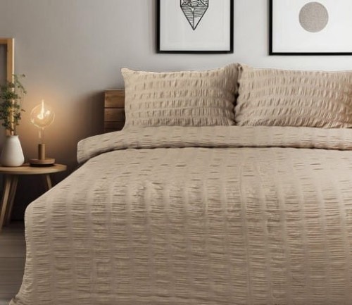 Ciemny beż satyna korowana gofrowana pościel 220 x 200
