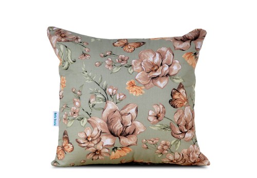 Poszewka na jasiek oliwkowa w beżowe magnolie 40 x 40