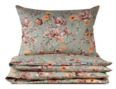 Pościel 100x160 dziecięca Królowa Magnolia na zieleni z plecaczkiem