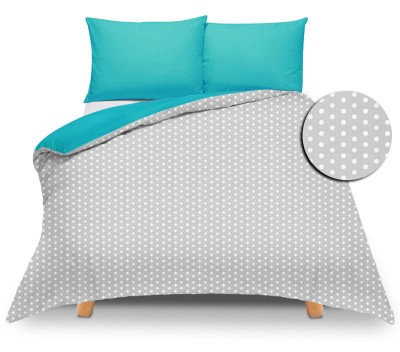 Pościel 150x200 dwustronna Duale szara w kropki-turkusowa z torbą