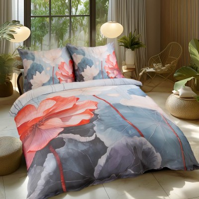 Pościel 140x200 satyna 3D szara Premium Czerwony Kwiat Darymex