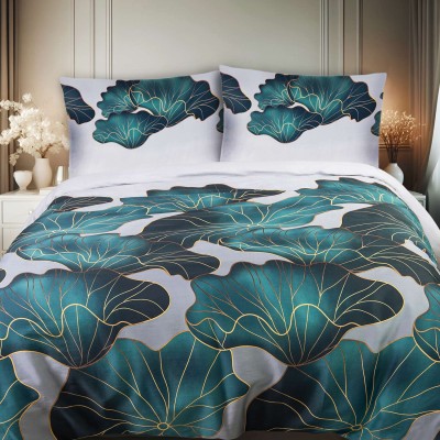 Pościel 220x200 satyna Triventa popielata w zielone kwiaty Darymex