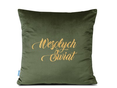 Poduszka 40x40 haftowana Wesołych Świąt oliwkowa świąteczna