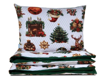 Pościel 140x200 bawełniana Zielony Świąteczny Blask z torbą