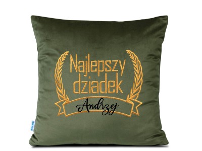 Poduszka 40x40 haftowana Najlepszy dziadek z imieniem do wpisania - oliwkowa