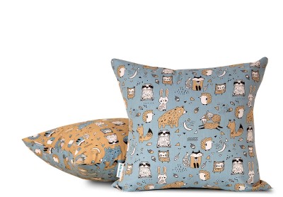 Poszewka 40x40 bawełniana Tajemniczy las niebieski + beżowy