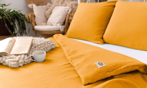 Pościel 140x200 muślinowa musztardowa