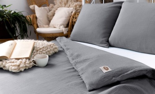 Pościel 140x200 muślinowa szara