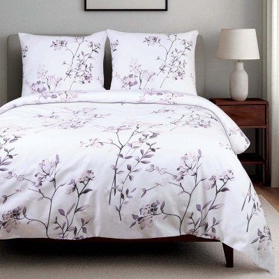 Pościel 140x200 z bawełny Viletta (85) biała w kwiaty lawendowe Darymex