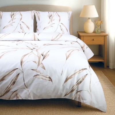 Pościel 140x200 z bawełny Viletta (86) biała w beżowe liście Darymex