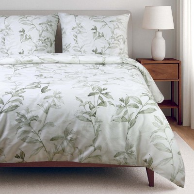 Pościel 140x200 z bawełny Viletta (88) biała w zielone liście Darymex