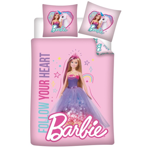 Pościel 100x135 Barbie i Jednorożec bawełniana różowa