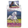 Pościel 140x200 Konie i kwiatuszki bawełniana