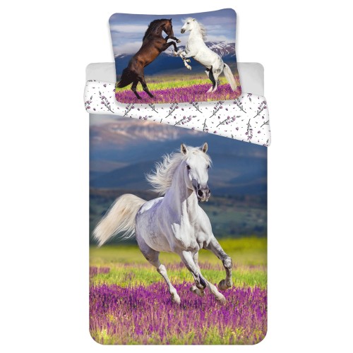 Pościel 140x200 Konie i kwiatuszki bawełniana