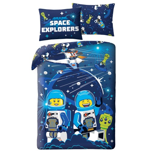 Pościel 140x200 Lego Kosmos granatowa mikrofibrowa