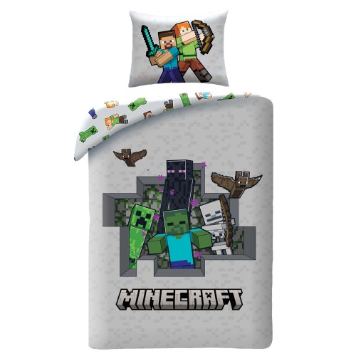 Pościel 140x200 Minecraft szary mikrofibrowa