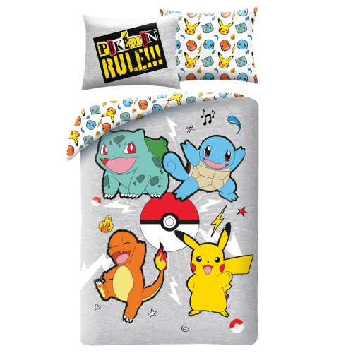 Pościel 140x200 Pokemon szara mikrofibra