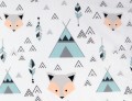 poszewka w liski w namiocie tipi dziecięca bawełniana 40x40 miętowa, szara, dwustronna, wzór