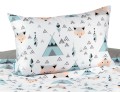 pościel w liski w namiocie tipi , dziecięca w rozmiarze 100x135  miętowo-szara,  bawełniana do pokoju dziecięcego, dwustronna, polski producent, wysoka jakość
