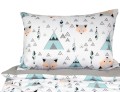 pościel w liski w namiocie tipi , dziecięca w rozmiarze 100x135 miętowo-szara,  bawełniana do pokoju dziecięcego, dwustronna, polski producent, wysoka jakość