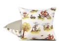 poszewka bawełniana w rozmiarze 45x45 , w liski, szare-zielona, dwustronna, wesoły wzór, liski na rowerze, dwustronna, do pościeli dziecięcej