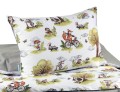 pościel dziecięca  bawełniana w rozmiarze 100x135  dwustronna, w kolorach szarości i zieleni w liski na rowerze,  polski producent