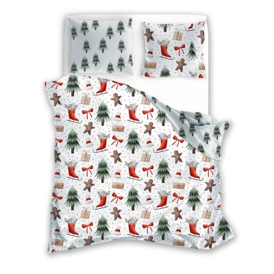 Pościel 140x200 Sanie i choinki bawełna świąteczna Faro