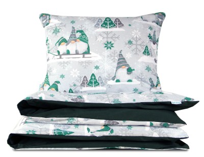 Pościel 150x200 bawełniana szara w Zielone Skrzaty z torbą